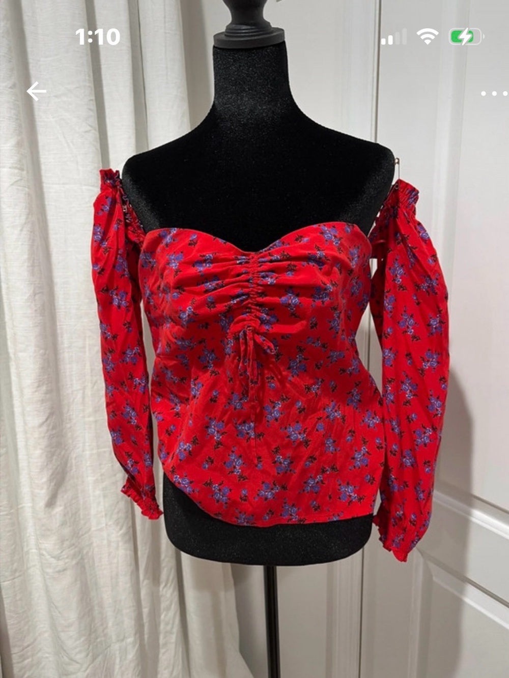Intermix Red Floral Off-Shoulder Ruched Women's Top